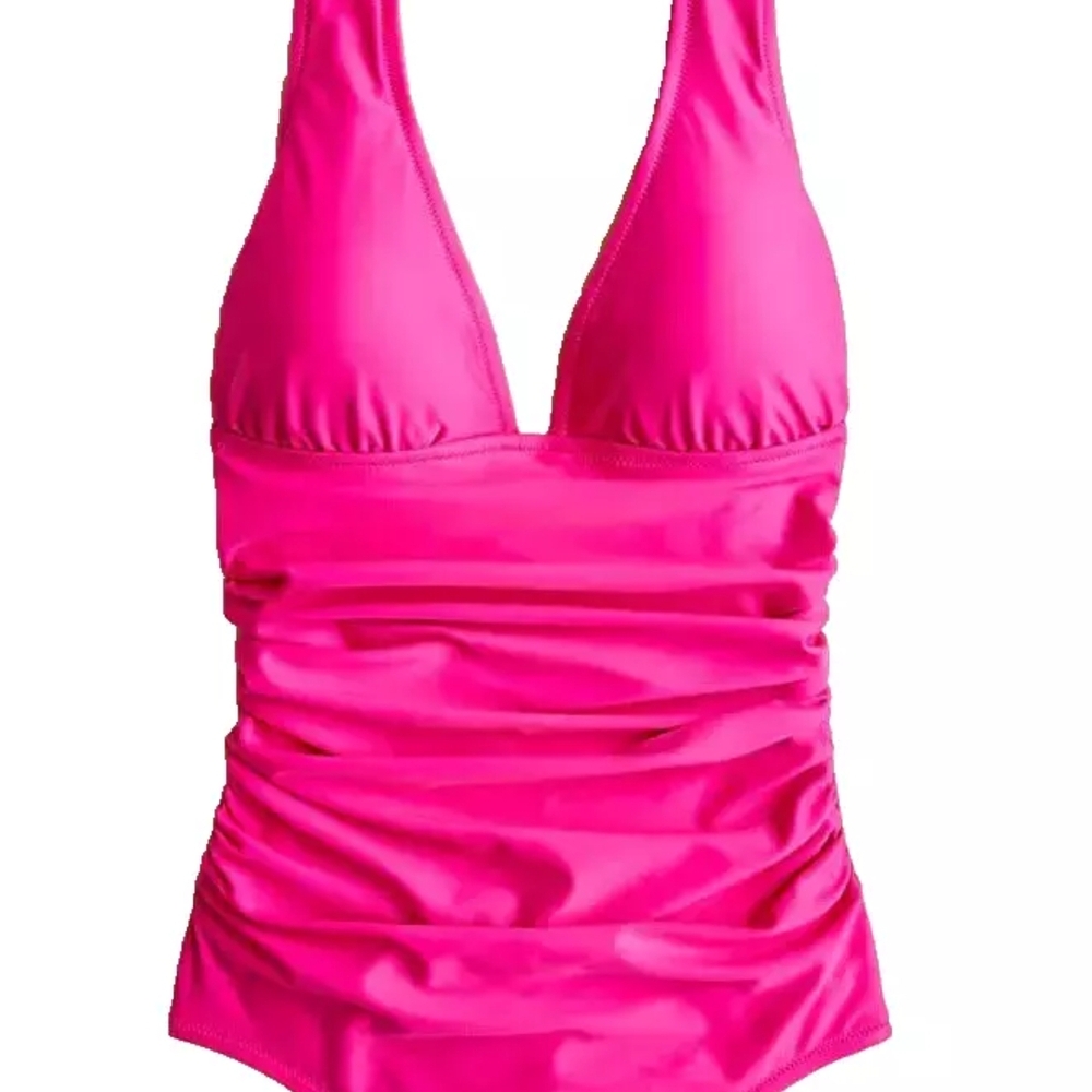 New J Crew Vibrant Fushia Pink Halter Swimsuit Size 6
